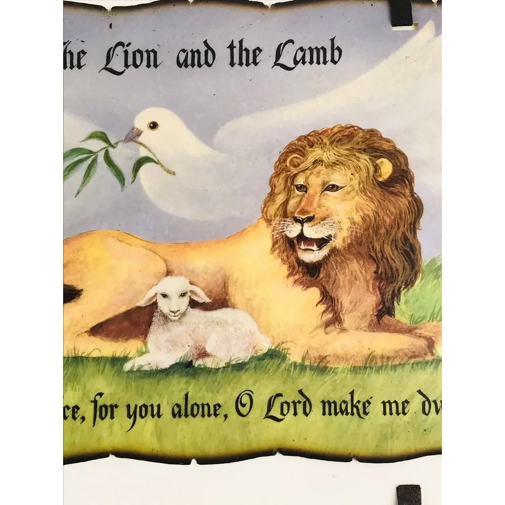 2 Hand made TERRA SANCTA SCROLLS Lion Lamb God Bless America Safety 901 926 Sea